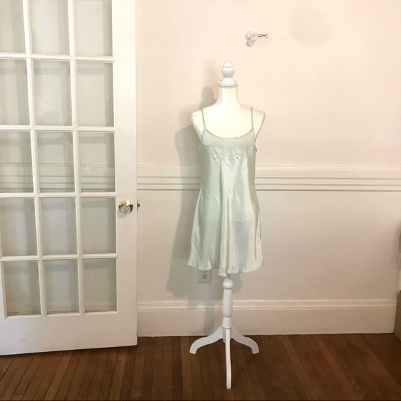 Slip Dress in Mint - Flowy like Satin - with Sheer Neckline Feature M - Picture 3 of 15